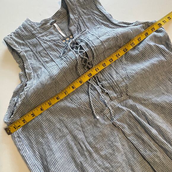Free People Poppin Off Lace-Up Mini Dress Womens Small Chambray Striped Linen - Picture 8 of 10
